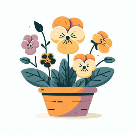Hand drawn vector illustration of a violets in a pot.のイラスト素材