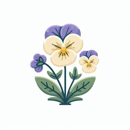 Hand drawn pansy flowers on a white background. Vector illustration.のイラスト素材