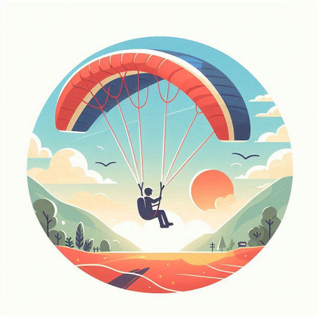 Paraglider flying in the blue sky. Vector illustration.のイラスト素材