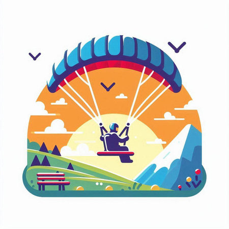 Parachutist flying in the sky. Parachutist in the mountains. Vector illustration.のイラスト素材