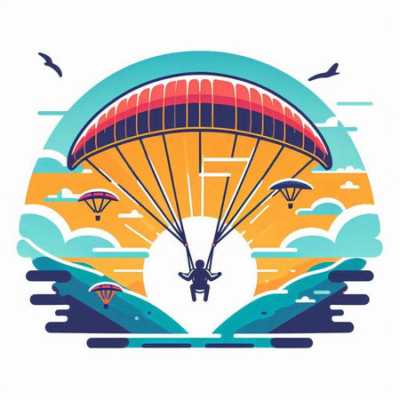 Parachutist flying in the sky. Parachutist in the sky. Vector illustration.のイラスト素材