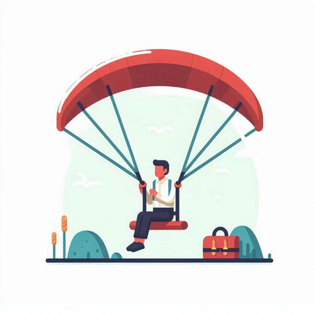 Paraglider flying in the sky. Paraglider flying in the sky. Flat vector illustration.のイラスト素材