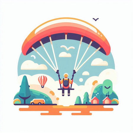 Paraglider in the park. Flat style vector illustration.のイラスト素材