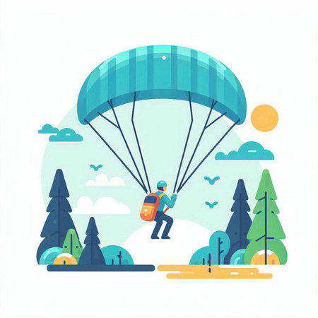 Parachutist flying in the sky. Flat style vector illustration.のイラスト素材