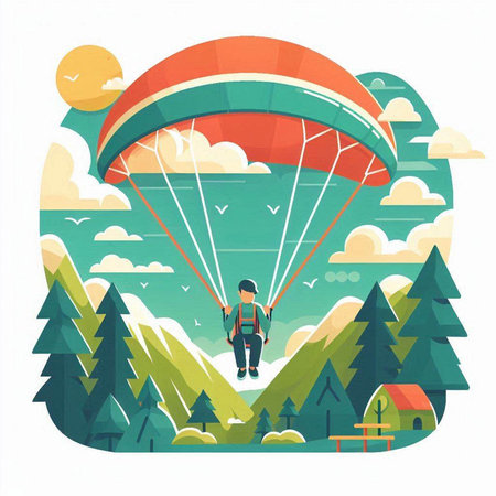 Parachutist in the sky. Flat style vector illustration.のイラスト素材