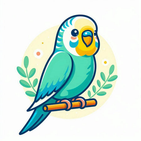 Cute blue parrot sitting on a branch, vector illustration.のイラスト素材