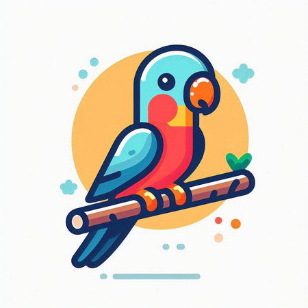 Parrot flat color icon. Vector illustration. Parrot on branch.のイラスト素材