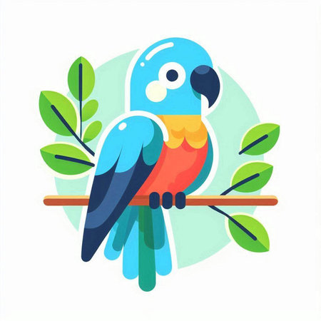 Cute parrot on branch. Vector illustration in cartoon style.のイラスト素材