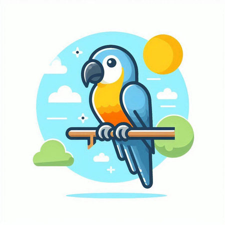 Parrot bird flat icon. Vector illustration of parrot on the branch.のイラスト素材