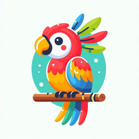 Cute colorful parrot sitting on a branch. Vector illustration.のイラスト素材