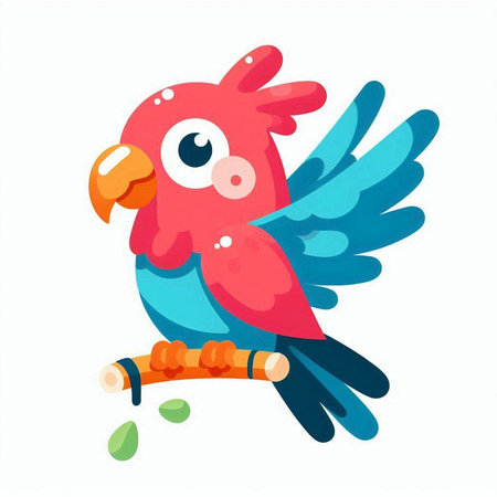 Cute cartoon parrot on white background. Hand drawn vector illustration.のイラスト素材