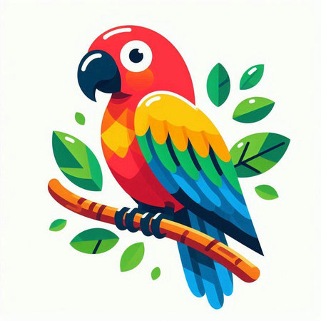 Cute colorful parrot bird on a branch. Vector illustration.のイラスト素材