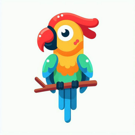 Cute cartoon parrot sitting on a branch. Vector illustration.のイラスト素材