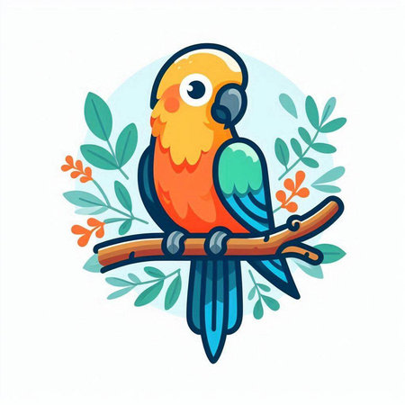 Cute parrot on a branch. Vector illustration in cartoon style.のイラスト素材
