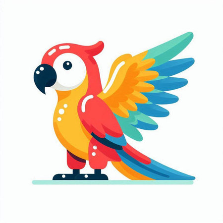 Cartoon parrot isolated on white background. Colorful vector illustration.のイラスト素材