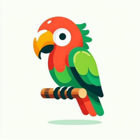 Cute parrot sitting on a branch. Vector illustration in cartoon style.のイラスト素材