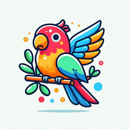 Cute colorful parrot on the branch. Vector illustration in cartoon style.のイラスト素材