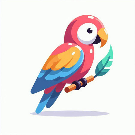 Cute colorful parrot on a branch. Vector illustration in cartoon styleのイラスト素材