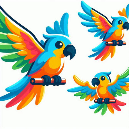 Cartoon parrots on a white background. Vector illustration for your designのイラスト素材