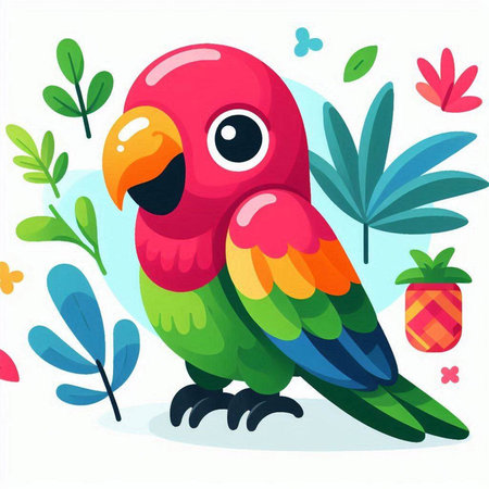 Cute parrot vector illustration. Colorful parrot character.のイラスト素材
