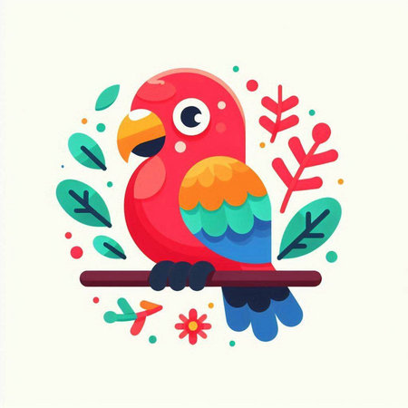 Cute parrot on branch. Vector illustration in cartoon style.のイラスト素材