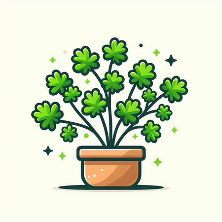 Flowerpot with four-leaved clover. Vector illustration.のイラスト素材