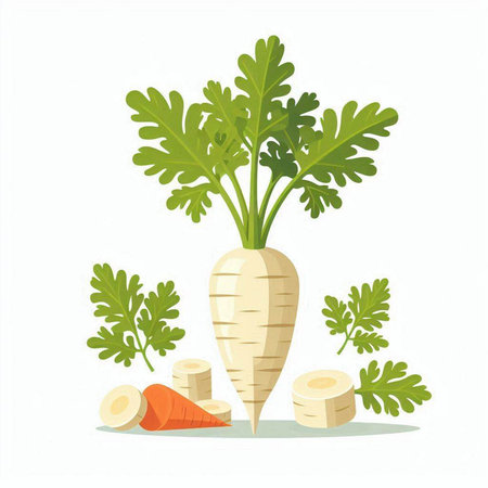 Carrot with green leaves isolated on white background. Vector illustration.のイラスト素材
