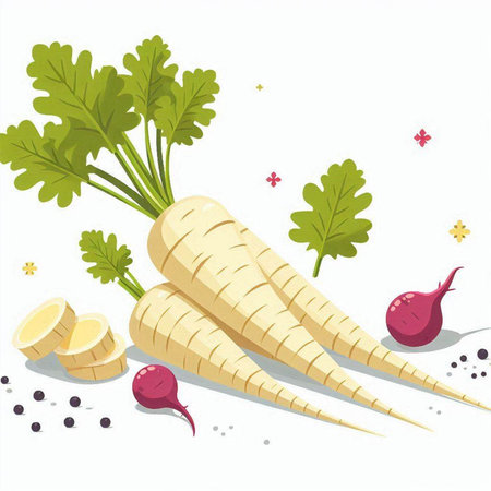 Radish and parsley on a white background. Vector illustration.のイラスト素材
