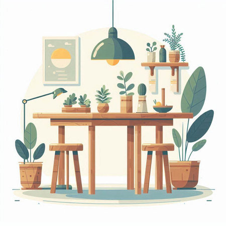 Interior living room with furniture and plants. Flat style vector illustration.のイラスト素材