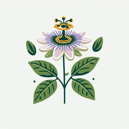Passion flower and bee on a white background. Vector illustration.のイラスト素材