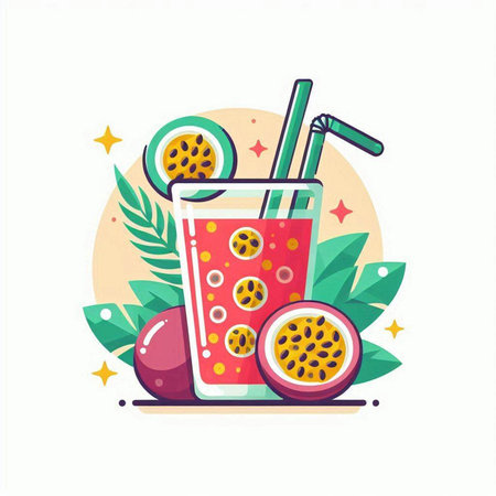 Passion fruit smoothie in a glass with straw. Vector illustration.のイラスト素材