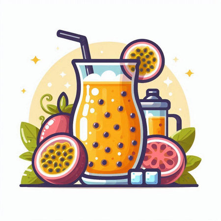 Passion fruit smoothies in a glass with a straw. Vector illustration.のイラスト素材