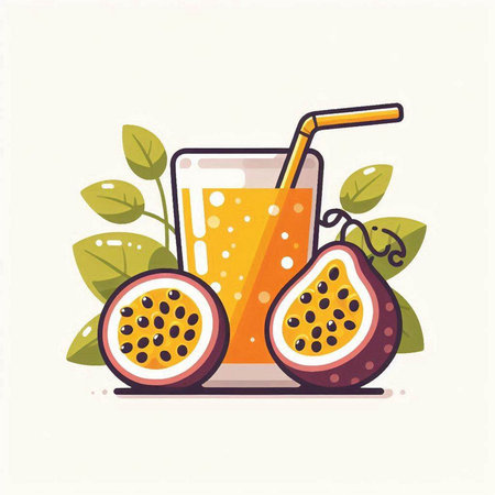 Passion fruit juice in a glass with straw. Vector illustration.のイラスト素材