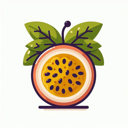 Passion fruit with leaves. Vector illustration isolated on white background.のイラスト素材