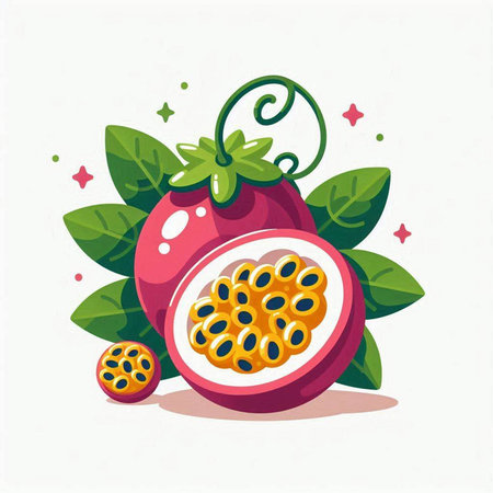 Passion fruit on white background. Vector illustration of a passion fruit.のイラスト素材