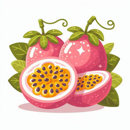 Passion fruit isolated on white background. Vector illustration in cartoon style.のイラスト素材