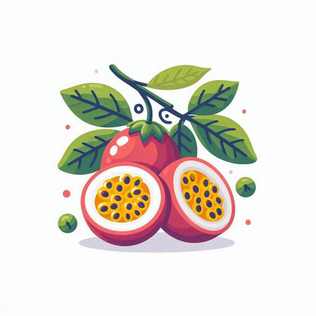 Passion fruit on white background. Vector illustration in cartoon style.のイラスト素材