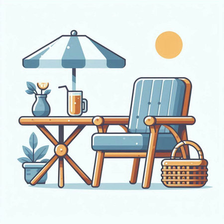 Illustration of a cozy table and chair. Vector illustration in a flat style.のイラスト素材