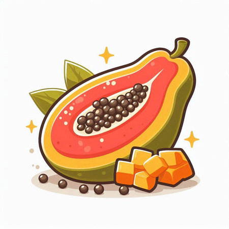 Papaya fruit isolated on white background. Cartoon style vector illustration.のイラスト素材