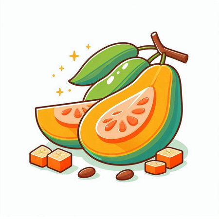 Papaya fruit vector illustration isolated on white background. Cartoon style.のイラスト素材