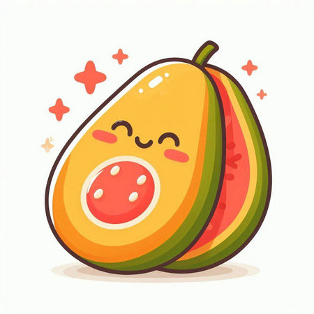 Cute kawaii cartoon papaya fruit character. Vector illustration.のイラスト素材