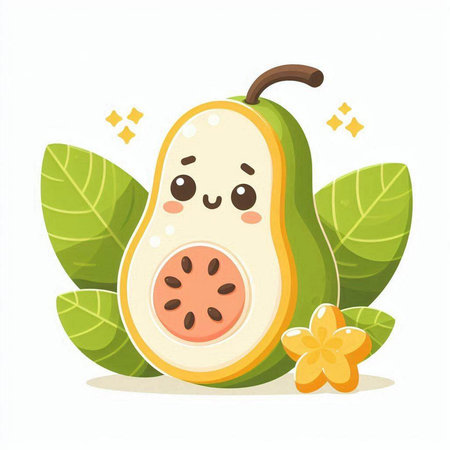 Cute and kawaii guava fruit character vector illustration.のイラスト素材