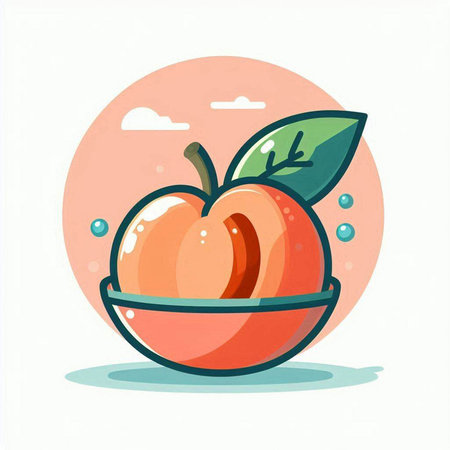 Peach fruit icon. Vector illustration in flat cartoon style. Juicy fruit.のイラスト素材