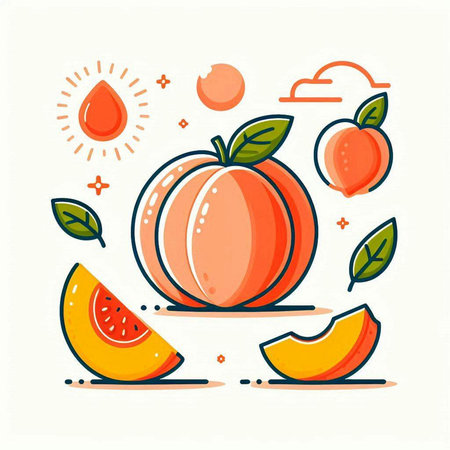 Vector illustration of fresh melon and watermelon slices in flat line style.のイラスト素材