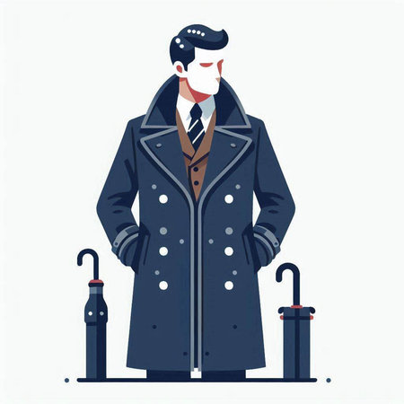 Vector illustration of a man in a coat with a face mask.のイラスト素材