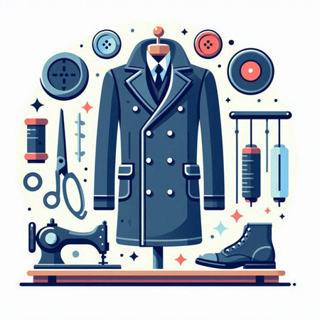 Sewing and tailoring concept. Vector illustration in flat styleのイラスト素材
