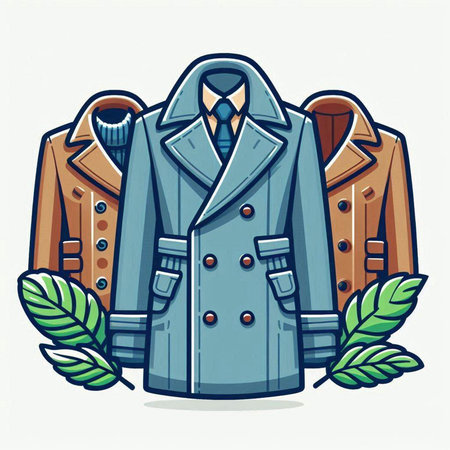 Illustration of a coat with leaves in the background, vector illustrationのイラスト素材