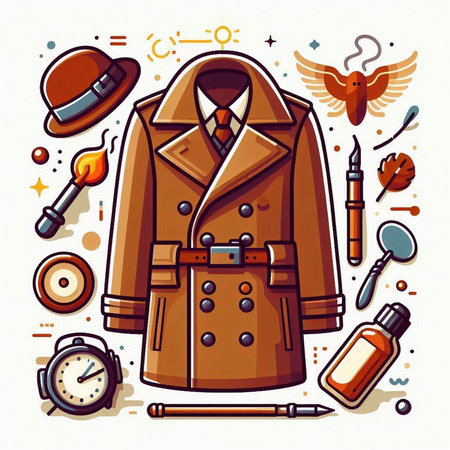 Vector illustration of a man's coat with accessories. Men's clothing and accessories.のイラスト素材
