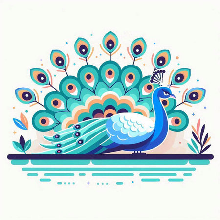 Peacock illustration. Beautiful peacock vector illustration. Flat design.のイラスト素材