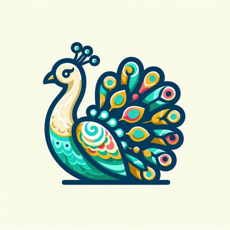 Peacock icon. Vector illustration of a beautiful peacock.のイラスト素材